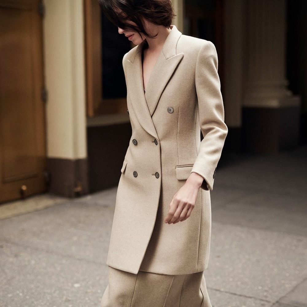NWT Theory Tailored Heavy Wool Twill Coat Oatmeal Melange Beige Size 00 $955